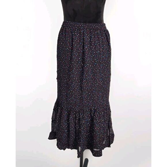 NWOT Coach Tiered Midi Skirt with Snaps Ruffle Hem Dots Multicolor Silk Size 4 - Picture 5 of 7